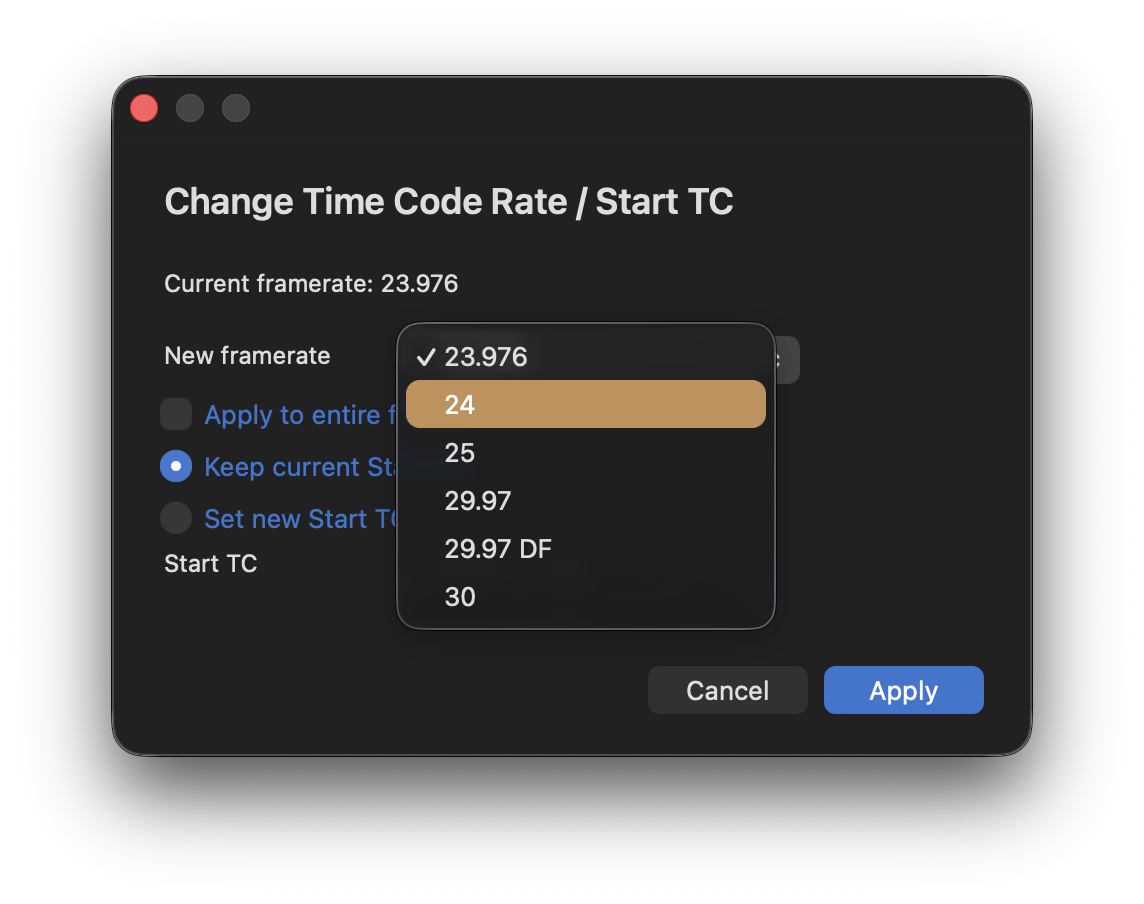 Frame Rate & Timecode Correction